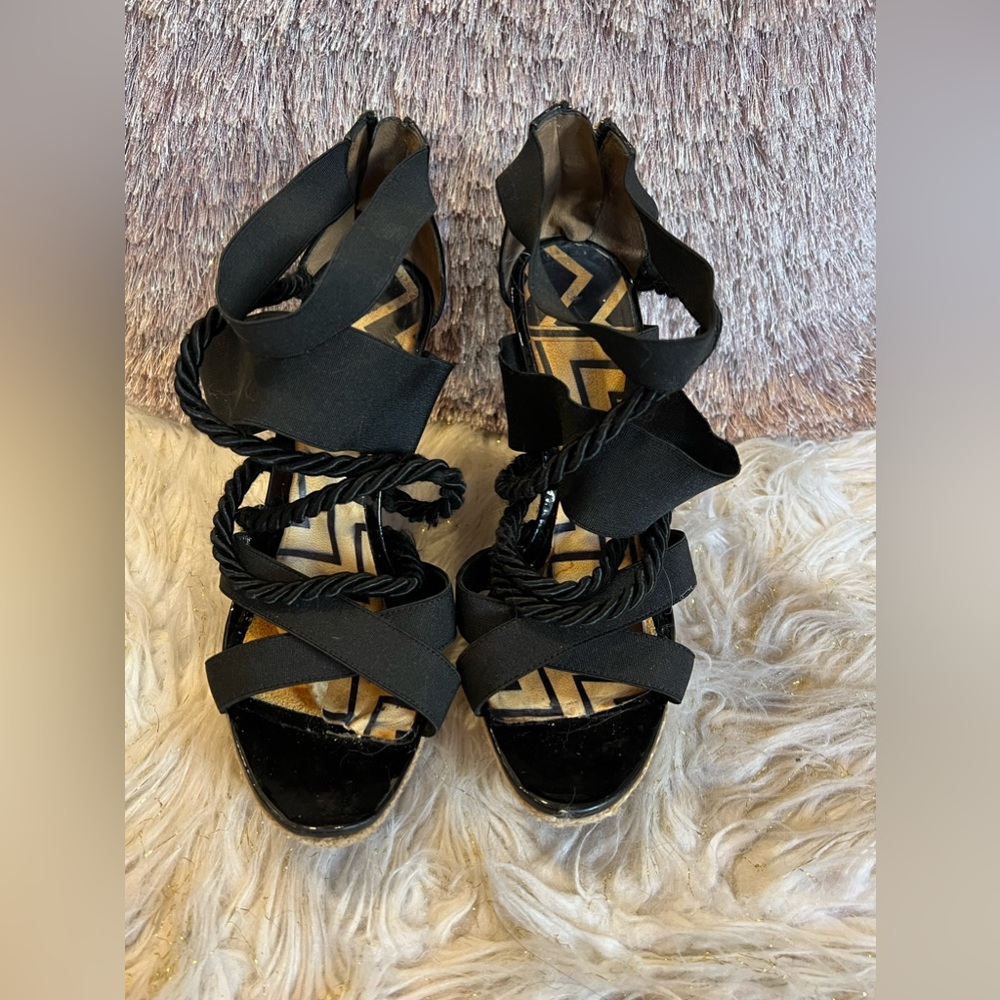 Vintage Emilio Pucci Wedges Sandals Black Size 37.5